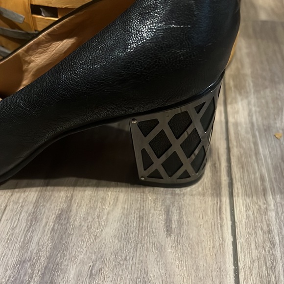Nina Black Leather silver Detail Block Heel Shoes Size 9.5 - Picture 3 of 8